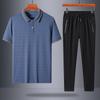 Camisa polo con solapa de seda helada de manga corta, conjunto de camiseta, traje deportivo, nuevo traje de negocios de manga corta para hombres de mediana edad 2024