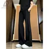 Pantalones de traje de pierna curva versátiles estilo Hong Kong para hombre, otoño, temperamento simple, sin planchado, tacto de alta gama, microcampana, largos