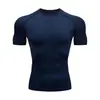 Ropa Deportiva y de Fitness Transfronteriza de Comercio Exterior, Camiseta Europea de Manga Corta Ajustada para Hombre, Top Base Transpirable de Secado Rápido para Entrenamiento de Running
