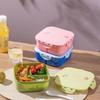 Lonchera Simple para Estudiante con Tres Compartimentos de Plástico PP Cantina Dormitorio Empaque Lonchera Calentamiento para Microondas con Tenedor
