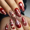 Unhas Usáveis de Natal Comprimento Médio Ballet Vermelho Floco de Neve Veado Estampa de Frutas de Natal Removível Patch de Unha Postiça