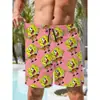 Novedad Pantalones Cortos de Flores para Hombre Bob Esponja Modernos Estampado Completo Pantalones Verano Retro Hawaianos Casuales Pantalones de Playa