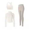 Traje de running y fitness para mujer con cuello alto, cremallera, corte ajustado, cintura alta, pantalón de dos piezas falso, transpirable, ropa profesional para Pilates y yoga
