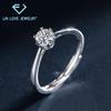 Fabricante Venta al por Mayor Plata Esterlina S925 Chapado al Vacío Oro Blanco Anillo para Mujer Sencillo de Banda Delgada con Corona de Seis Garras y Piedra Principal de Moissanita