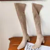 Botas Femininas 2026 Bico Quadrado Elásticas Salto Alto Cano Alto Acima do Joelho Longas Botas de Primavera e Outono Espessas e Finas Novas