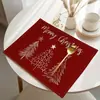 Temu Transfronterizo Nuevo Individual Navideño Decoración de Mesa Lino Árbol de Navidad Mantel Individual Aislamiento Impermeable Estilo Simple