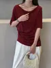 Camiseta de Acetato Satinado para Mujer, Nuevo Estilo de Verano, Cuello Suelto Suave, Manga Media, Top Casual Fresco y Refrescante, Top de Triacetato