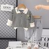Nueva Camisa Polo de Otoño 2024 para Niños 1-5 Niño Rayas Cuello Camisero Dibujos Animados Manga Larga Traje de Dos Piezas para Bebé
