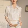 Camisa Retro Estilo Chinês com Decote em V e Manga Curta, Blusa Chique para Mulheres, Novo Design de Verão, Top Fashion e Versátil