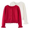 Suéter cárdigan de estilo occidental con cuello redondo y orejas de madera para niñas, de primavera y otoño, estilo europeo y americano, cárdigan de punto para niños de tamaño pequeño y mediano, abrigo de moda