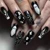 Halloween Vestir Armadura Curta em T Teia de Aranha Preta Coração Cabeça de Fantasma Unha Postiça Unha Removível Arte de Unha