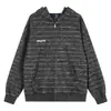 Moletom com zíper e capuz listrado em preto e cinza estilo americano para homens, estilo simples de outono para casais, jaqueta casual solta bordada