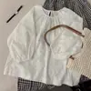 Tecido Bordado Pesado, Artesanato em Linho, Mangas Três Quartos Brancas, Estilo Artístico Vintage, Roupa de Verão para o Trabalho, Top com Gola Peter Pan