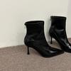 Botas finas elásticas de salto agulha com bico fino para mulheres 2023 outono e inverno botas de salto alto botas de tornozelo emagrecedoras