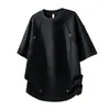 Camiseta de Manga Corta Desestructurada con Tachuelas y Pliegues Estilo Retro Americano para Hombre, Chaleco de Verano de Moda para Pareja, Top Holgado Pesado de Corte Cuadrado