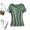 Verão Nova Camiseta de Algodão Feminina de Manga Curta Branca Gola de Frango Estilista All-match Top