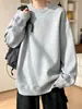 Sudadera gris claro con cuello redondo para hombre, estilo otoño, hombros caídos, corte holgado, simple y versátil, suéter moderno, prenda exterior gruesa para adolescentes