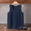 Camiseta de punto de cachemira plana de 12 puntos con cuello en U para hombre, sin mangas, jersey cómodo y agradable para la piel