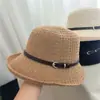 Sombrero de Pescador Tejido para Mujer de Primavera y Otoño, Copa Redonda, Protección Solar, Calado, Ala Corta, Sombrero de Paja con Correa de Cuero, Sombrero Solar de Protección Solar