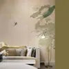 Concepção artística chinesa moderna lótus de tinta elegante Tecido de parede fundo de sala de estar papel de parede Tecido de parede quarto mural decorativo