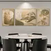 Pintura decorativa color champán dorado apagado, arte de pared moderno de lujo ligero con paisaje y plantas para sala de estar, aleación de aluminio con película de cristal, directo de fábrica
