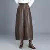 Novas Calças Largas Quentes de Couro PU para Mulheres Outono/Inverno 2026 Cintura Alta Emagrecedoras Soltas para o Trabalho Cropped Casuais Tendência