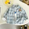 Camisa de manga larga de algodón puro para niños, ropa de bebé estilo primavera y otoño, top para niño pequeño, chaqueta de bebé, camisa infantil elegante