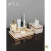 Juego de cinco piezas para baño, juego de lavabo de mármol jade blanco, bandeja de baño, juego de cepillo de dientes y vaso para lavar y enjuagar