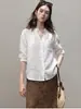 Camisa blanca de lino Lyocell con cuello en V y manga corta para mujer, 2026 verano, corte slim, casual, versátil