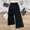 Jeans Wide Leg Feminino 2025 Primavera e Outono Novo Preto Cintura Alta Solto Emagrecedor Estilo Americano Reto Calça Banana