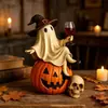 Nuevo producto transfronterizo Fantasma con una Copa de Vino Estatua de fantasma de resina de Halloween sosteniendo un adorno de copa de vino