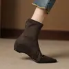 Botines de Cuña Oculta de Diseño de Nicho para Mujer 2026 Nuevo Estilo Punta Cuadrada Cremallera Trasera Botines de Gamuza Botas Elásticas