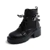 Hebilla de cinturón punta cuadrada 2026 estilo británico cordones al frente moda Botas Martin botines para mujer suela gruesa otoño e invierno nueva moda