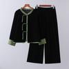Traje de Terciopelo Dorado Otoñal para Mamá, Ropa de Moda y Elegante para Mujeres de Mediana Edad y Mayores, Nuevo Conjunto de Dos Piezas con Estampado Chinoiserie Estilo Nacional para Primavera y Otoño