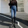 Calça Jeans Skinny Cintura Alta Preta Cinza Feminina 2024 Outono e Inverno Nova Slim Fit Slimming Stretch Fleece-forrado Calça Lápis Apertada