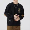 Sudadera de punto con cuello redondo y manga larga para hombre, talla grande, holgada, moderna, casual, algodón, Otoño 2025