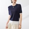 2025 Nuevo Verano Tencel Lyocell Cuello Redondo Punto Camiseta de Manga Corta para Mujer Diseño de Combinación de Colores Falso Dos Piezas