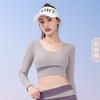 Ropa de Yoga Juyitang Color Bloqueado con Ombligo al Aire Color Durazno Adelgazante Deportiva Manga Larga para Correr Fitness para Mujeres