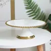 Estilo Ins Pontos de Contas Douradas Bandeja Alta de Cerâmica para Bolo Mesa de Sobremesa Prato de Frutas Suporte para Bolo Prato de Frutas para Restaurante