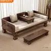 Cama Luohan, Estilo Chino Nuevo, Madera Maciza Completa, Estética Estilo Song, Sofá Cama Doble Uso, Sala de Estar, Apartamento Pequeño, Madera de Olmo Viejo, Muebles Minimalistas