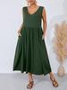 Vestido de Verano Elegante de Color Sólido sin Mangas con Bolsillos Estilo Japonés y Coreano Holgado Cuello en V Talla Grande para Mujer Moda Europea y Americana 2026