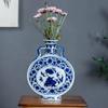 Jarrón de Cerámica Jingdezhen Dinastías Ming y Qing Método Clásico de Fase Qing Jarrón Plano Adornos de Estilo Chino Porcelana Azul y Blanca Antigua Arreglo Floral