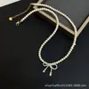 Collar de Cristal Transparente con Perlas y Lazo, Lujo Ligero de Gama Alta para Mujer, Gargantilla de Diseño Nicho, Cadena Versátil para Clavícula