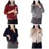 Nuevo cárdigan de punto con bloques de color estilo británico simple para mujer, abrigo suéter, top elegante para otoño e invierno
