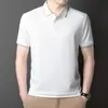 Camisa Polo Seamless de Nylon Estilo Verão 2026 para Homens de Meia-Idade com Gola Polo, Camiseta Masculina de Manga Curta Cor Sólida, Casual