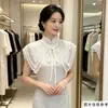 Nueva decoración de cuello de organza blanca, accesorio de moda para vestido cheongsam de abrigo, chal de cuello falso bordado vintage