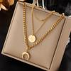 Europeu e Americano cross-border moda high-end elegante versátil multi-camada pára-choques de metal redondo marca lua pingente clavícula colar atacado