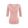 699-2026 Estilo Nuevo Primavera/Verano Top Casual de Cuello V Puro Deseo para Mujer, Ajuste Ceñido Sexy Adelgazante Camiseta de Manga Media