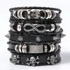 Artículo popular de comercio exterior: Pulsera de Cuero Multicapa Punk Oscuro, Pulsera Apilable Punk Multielemento, Set de Pulseras de Cuero para Hombre