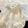 Moletom com capuz e estampa de letras, peso pesado, estilo casual americano masculino, forrado com fleece para outono e inverno, peça externa moderna para adolescentes